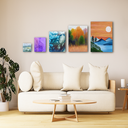 10 Pack Stretched Canvases with Multi Size Pack, 3x3, 5x7, 7x9, 9x12, 11x14, for Painting, Acrylic Pouring, Oil Paint & Watercolor Art Media
